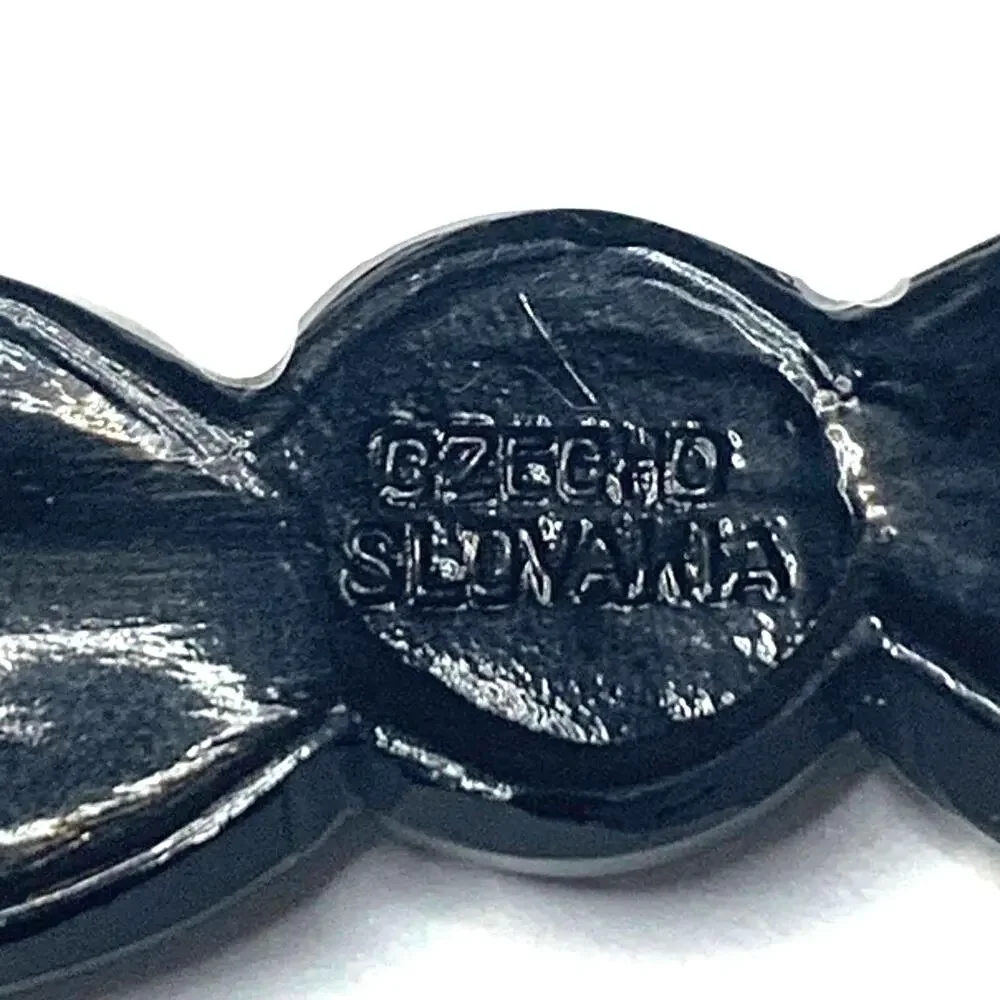 Vintage c.1950's Czechoslovakian Art Deco Style‎ Black Leaf Brooch